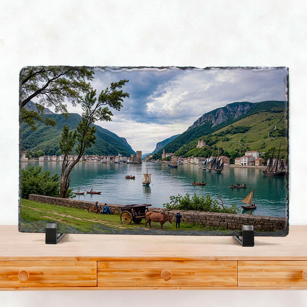 Foto-Pizarra – Oarsoaldea XIX (1850) Puerto de Pasaia, vista desde la Carretera Principal